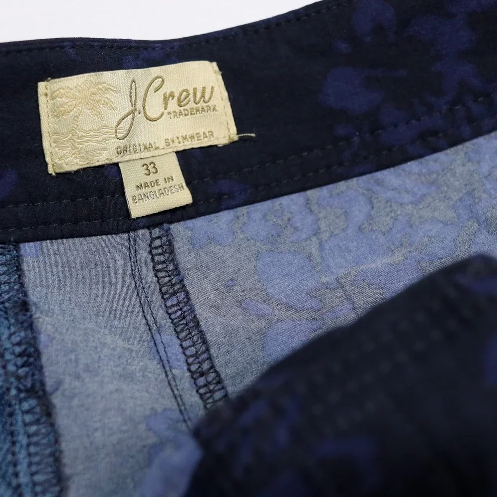 J.Crew Stretch Breaker Board‎ Shorts Mens 33 Navy Floral Print Swim Trunks 6.5